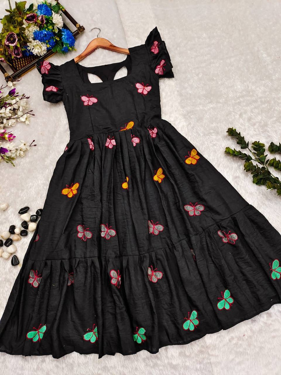 Poly cotton butterfly maxi dress