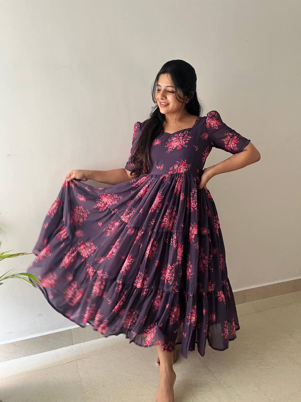 Georgette wine maxi dress anika