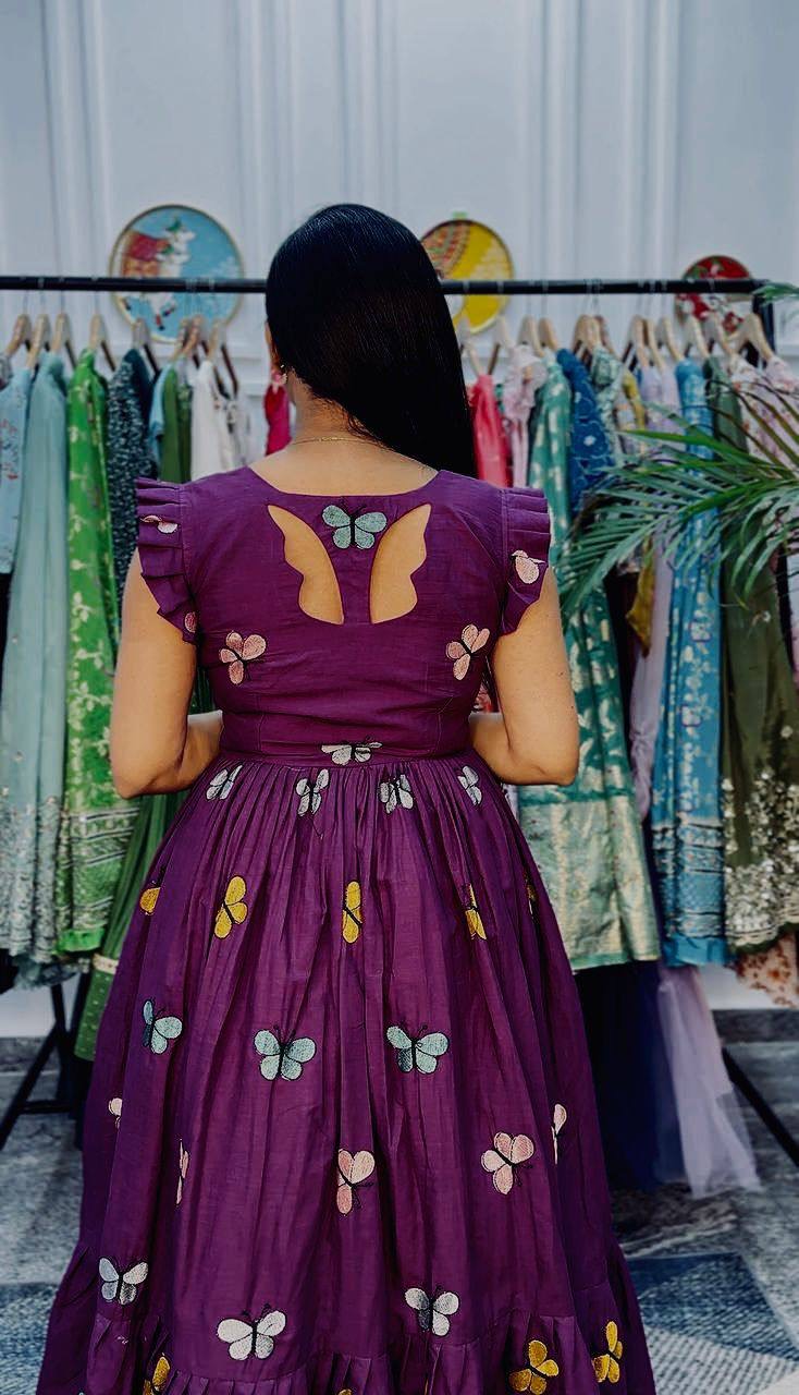 Poly cotton butterfly maxi dress