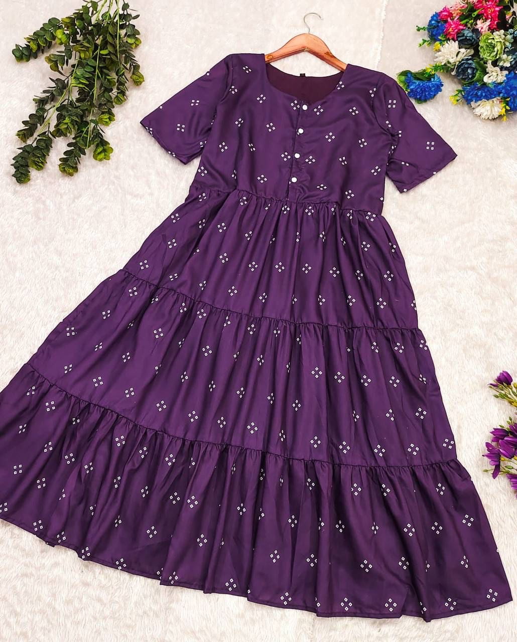 Purple bandhani soft Cotton Kurti