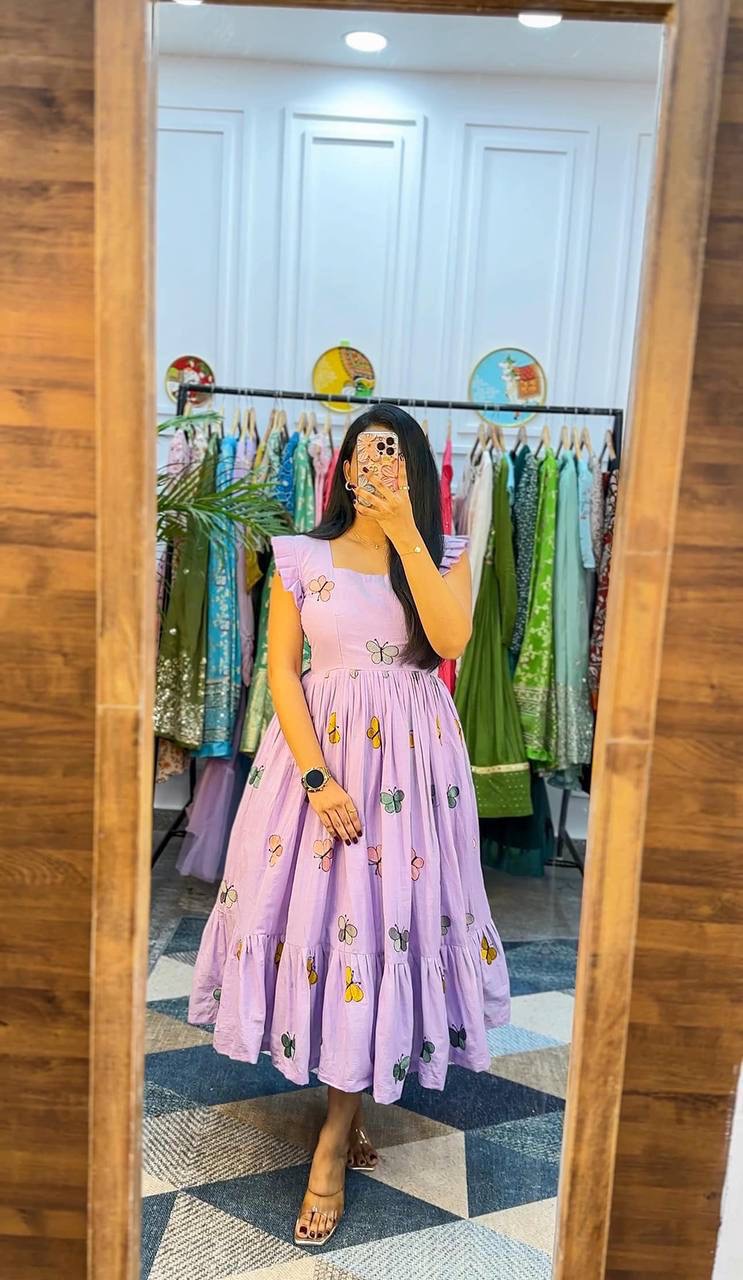 Poly cotton butterfly maxi dress