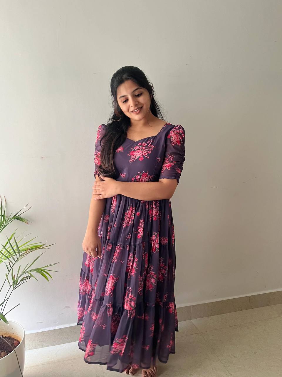 Georgette wine maxi dress anika