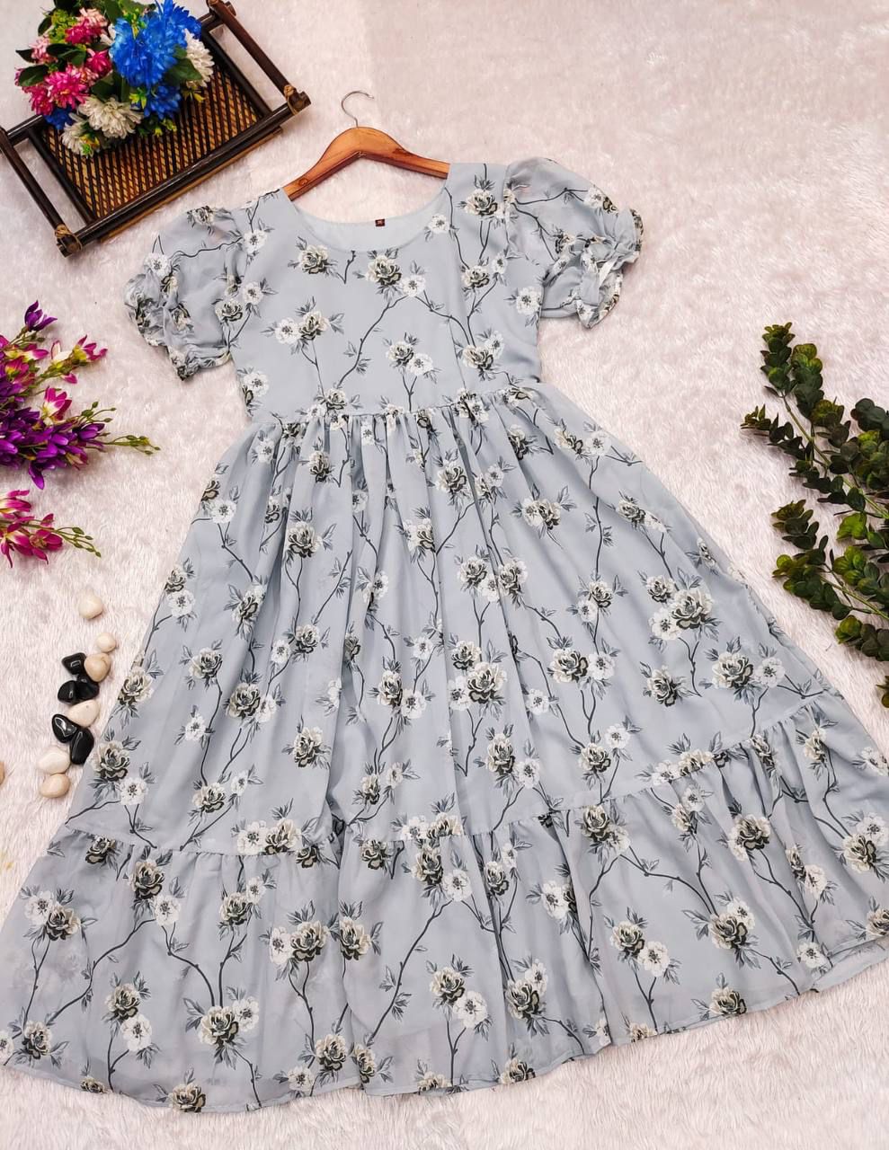 Georgette grey maxi dress anika