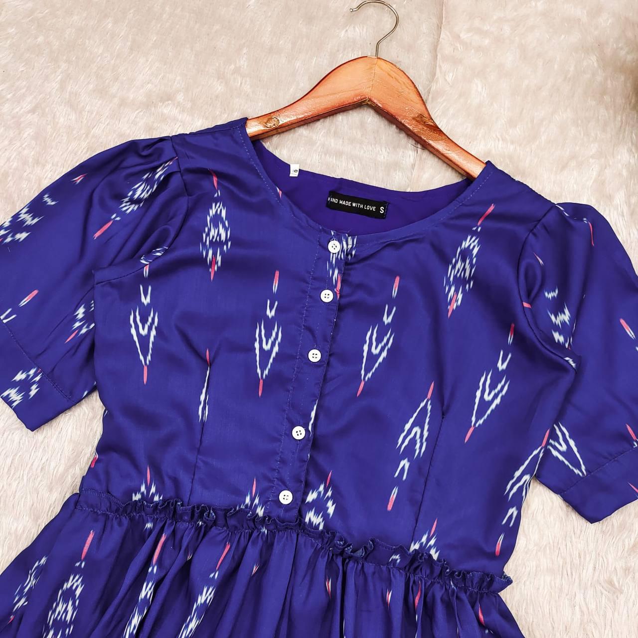 Soft ikkat blue kurti