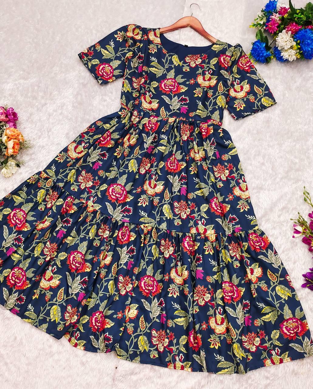 Flower blue Soft  Cotton Kurti