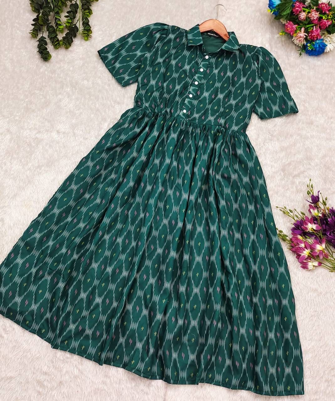 Soft ikkat green kurti