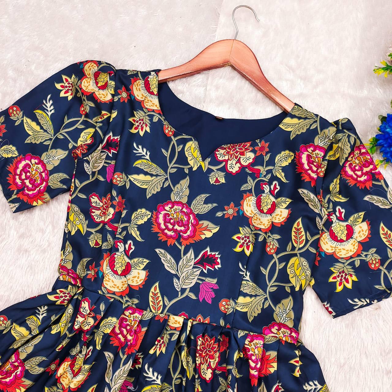 Flower blue Soft  Cotton Kurti