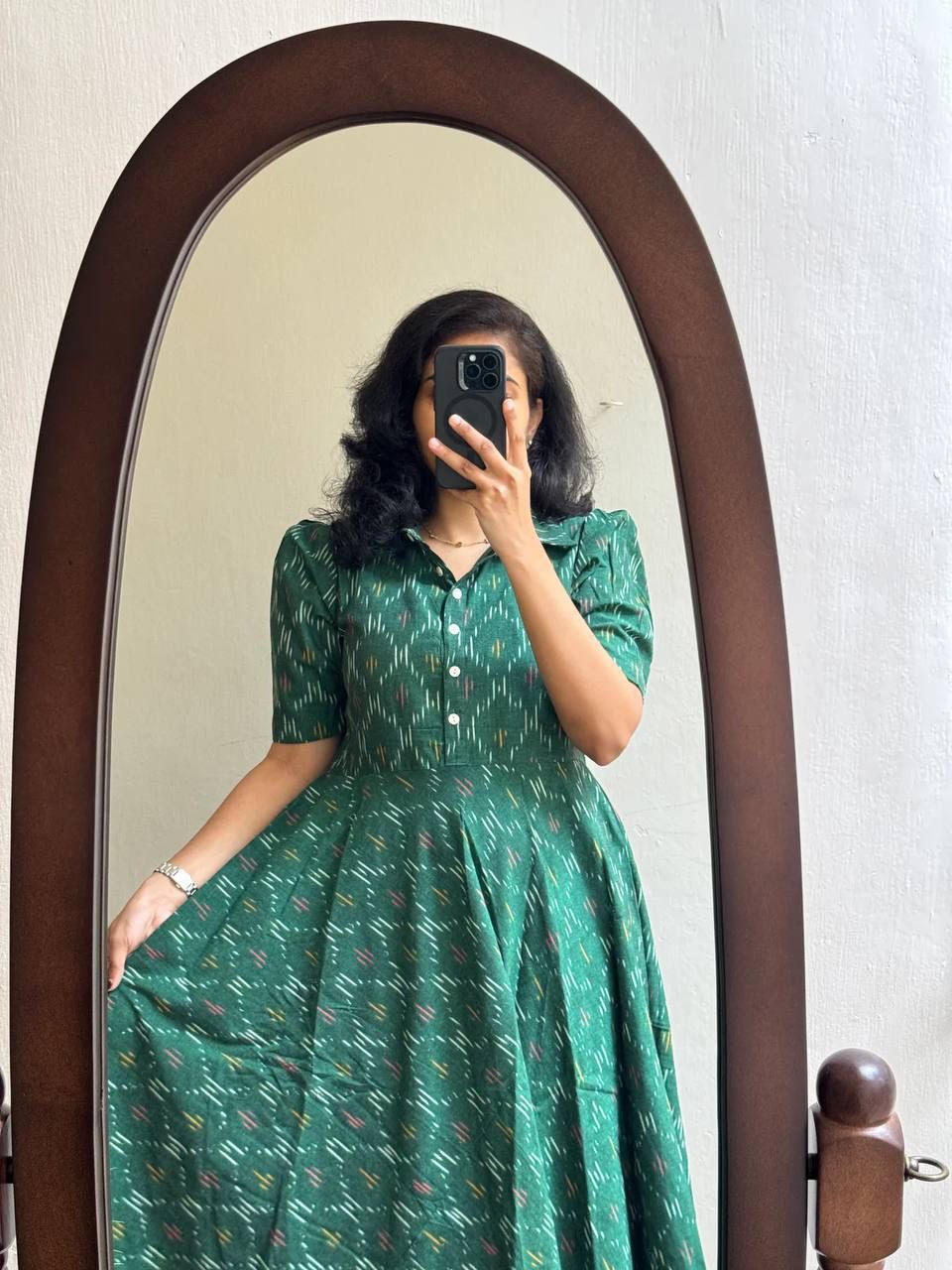 Soft ikkat green kurti