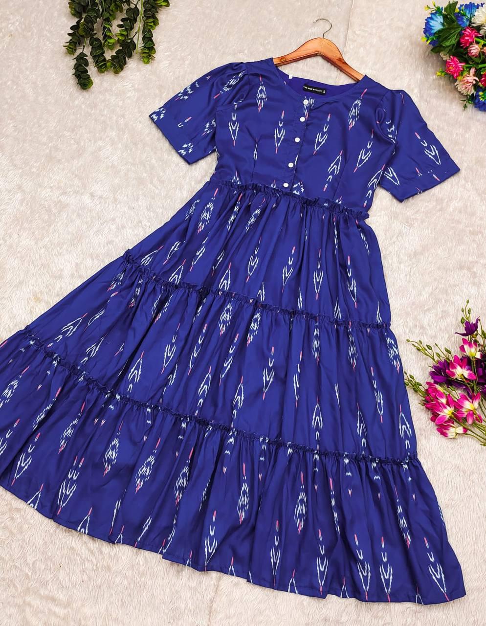 Soft ikkat blue kurti