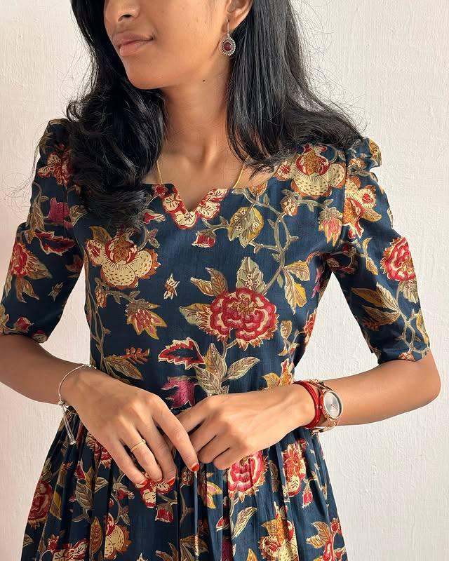 Flower blue Soft  Cotton Kurti