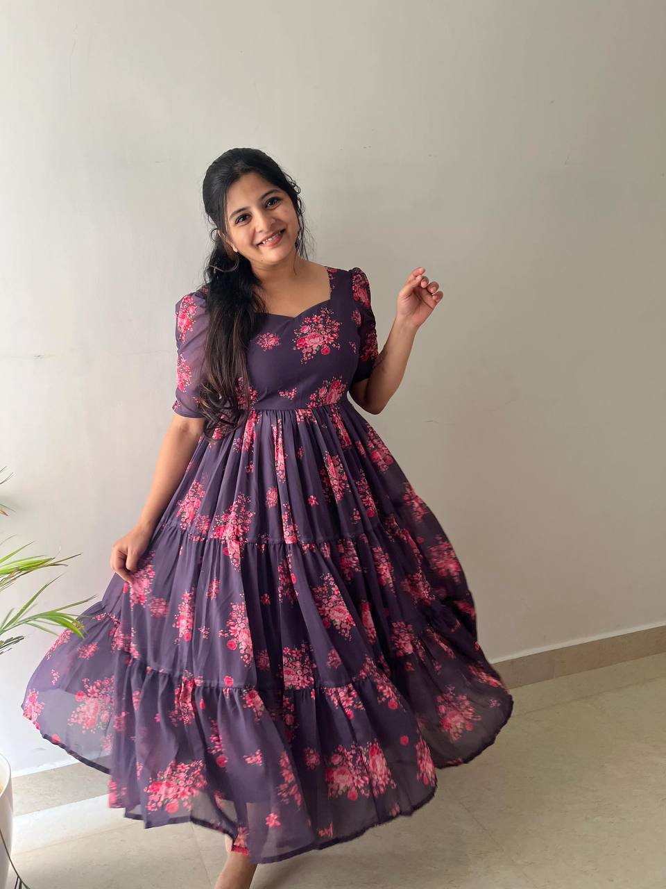 Georgette wine maxi dress anika