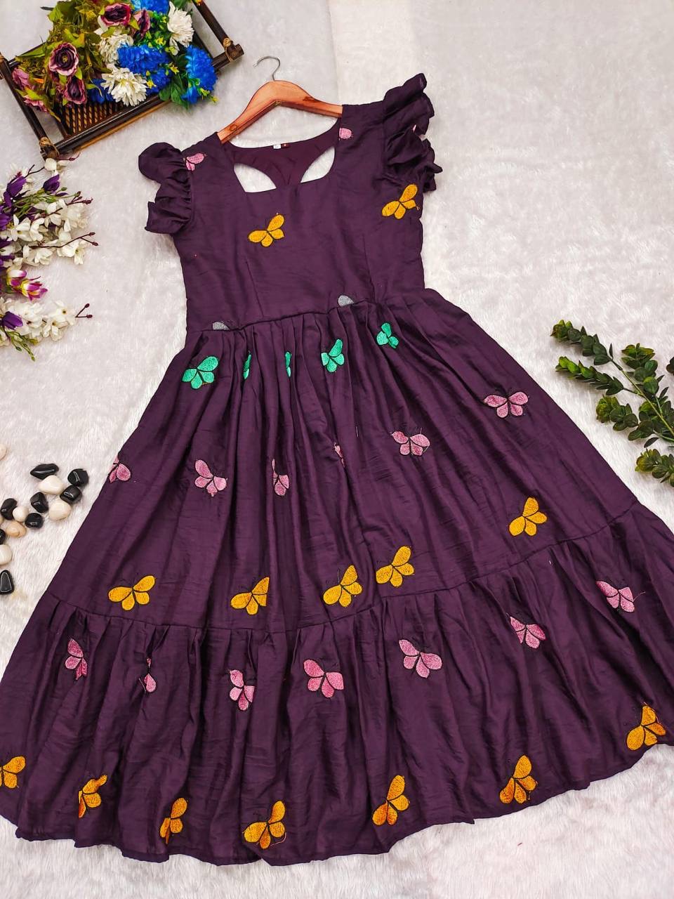 Poly cotton butterfly maxi dress