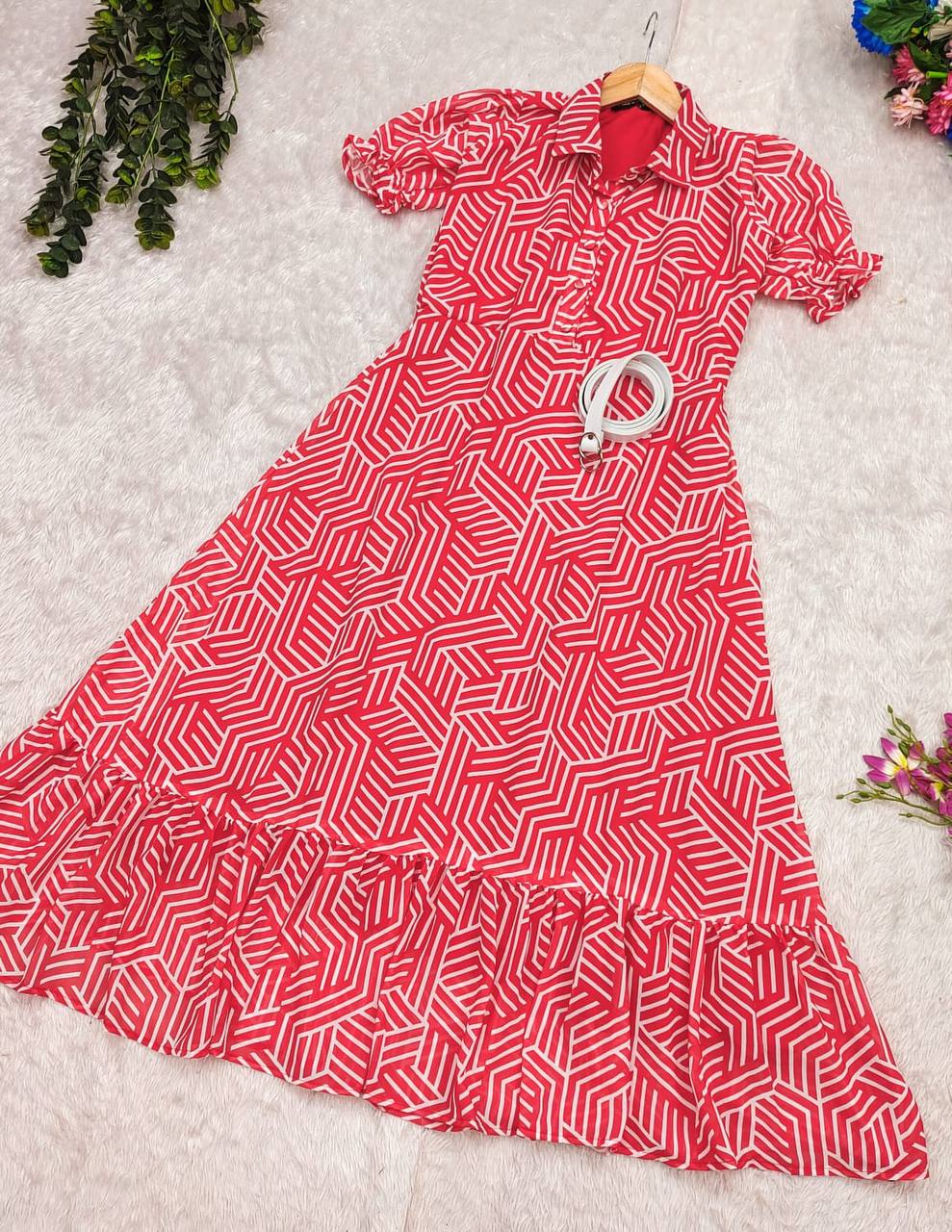 Georgette red maxi dress