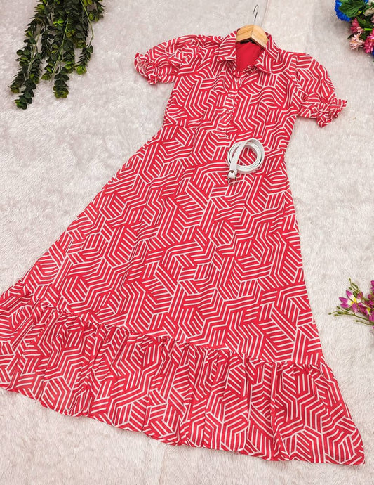 Georgette red maxi dress