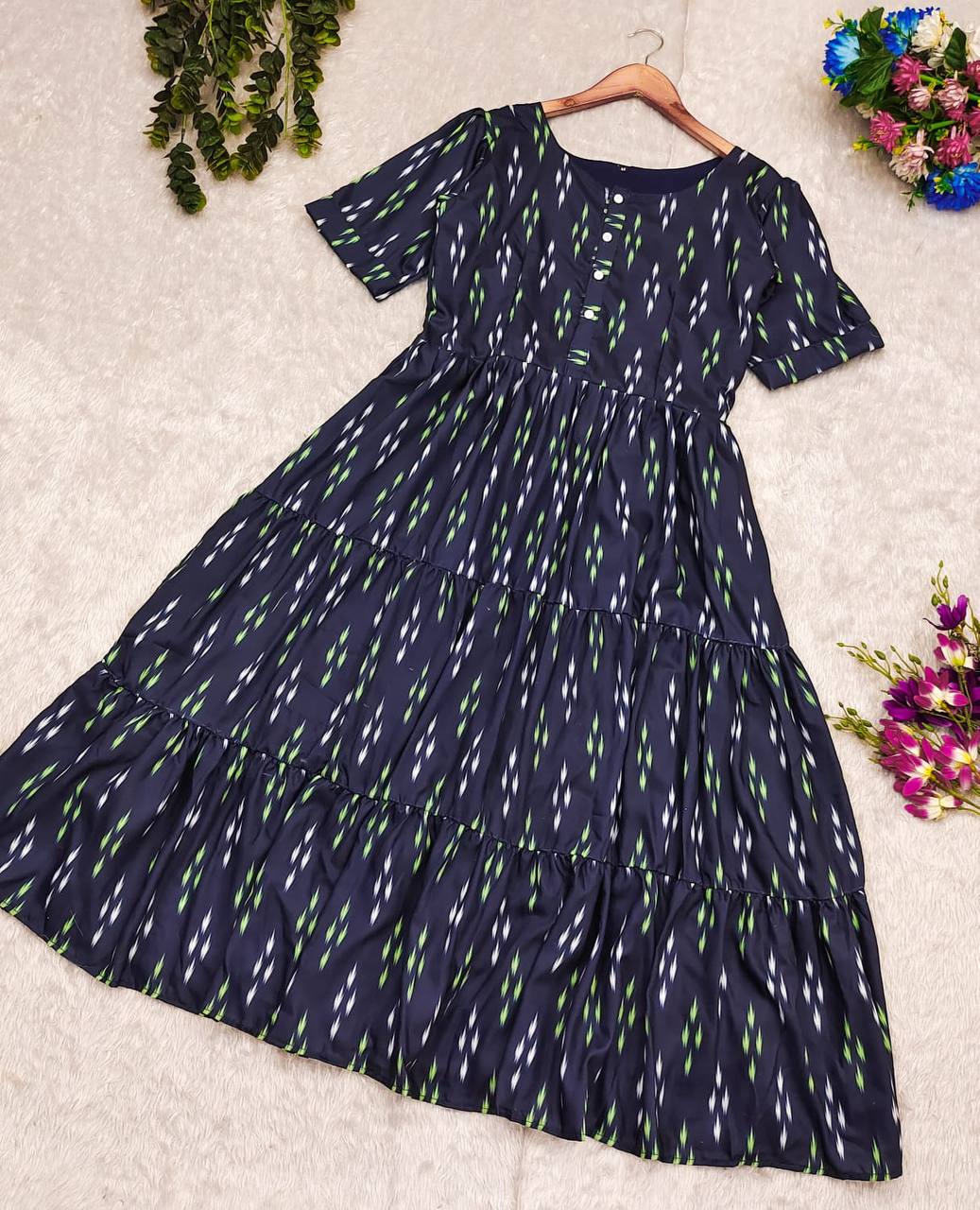 Soft ikkat nevy blue maxi