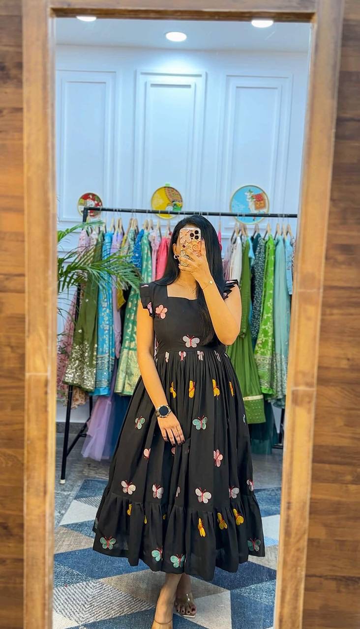 Poly cotton butterfly maxi dress