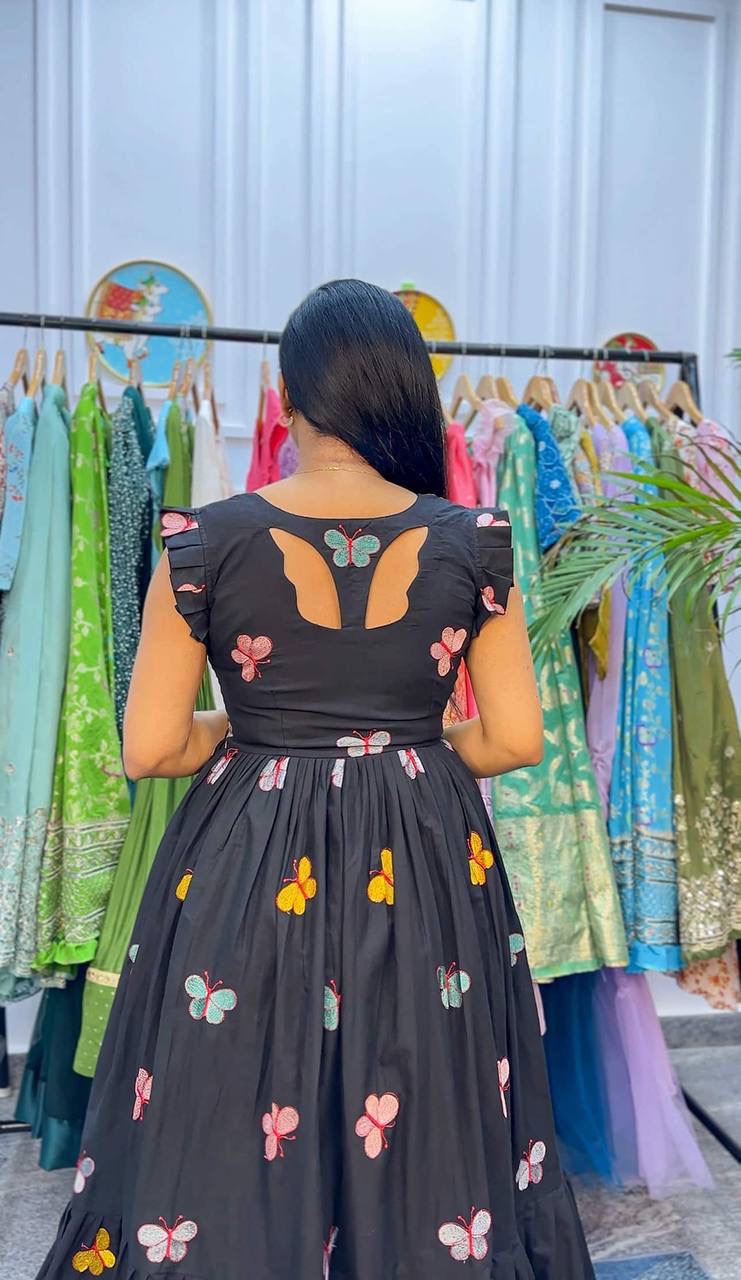 Poly cotton butterfly maxi dress