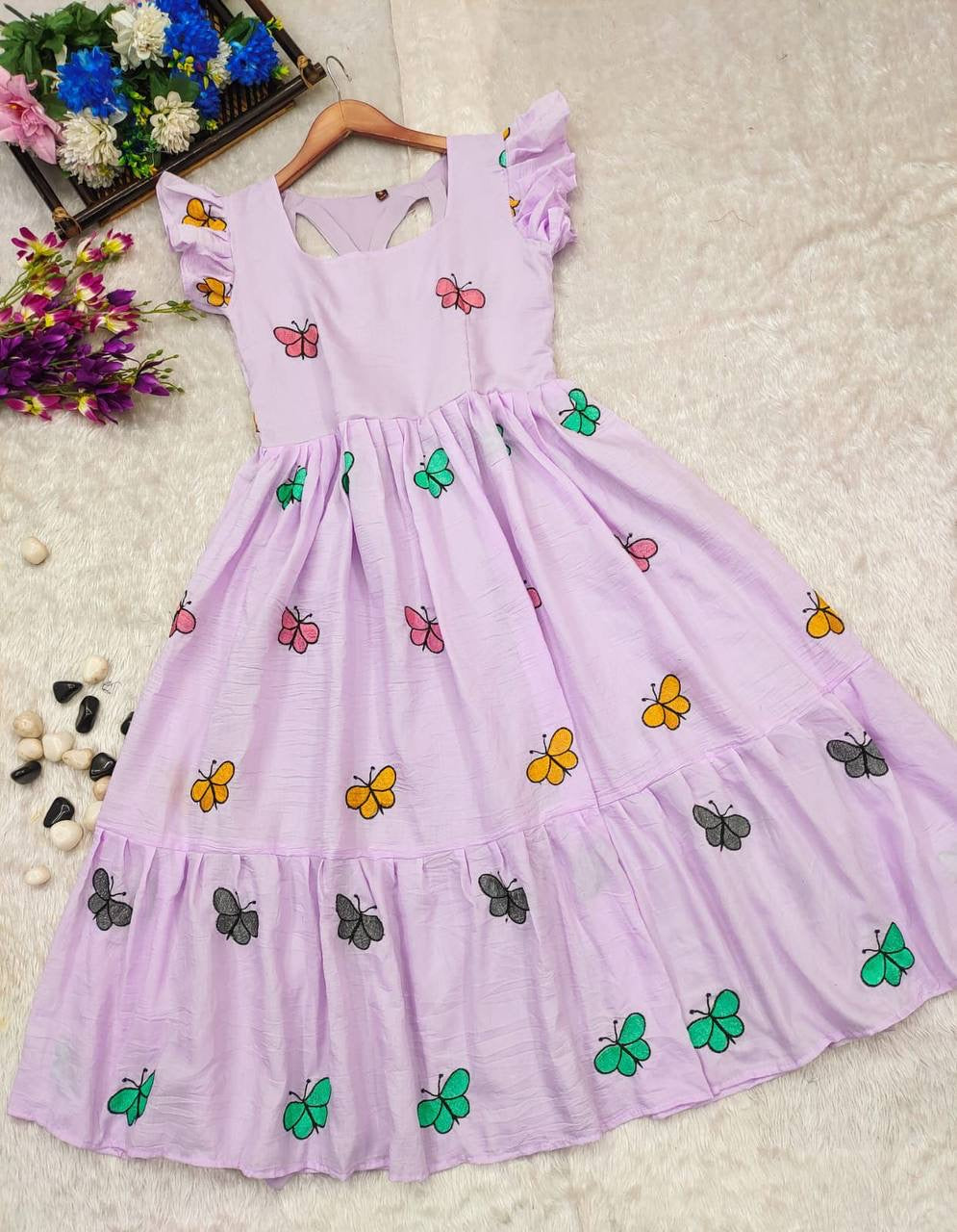 Poly cotton butterfly maxi dress