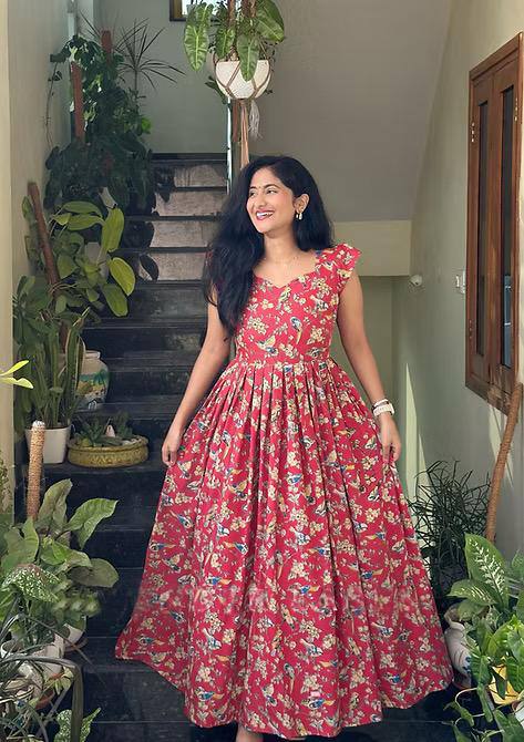 Soft Red sparrow Cotton Kurti