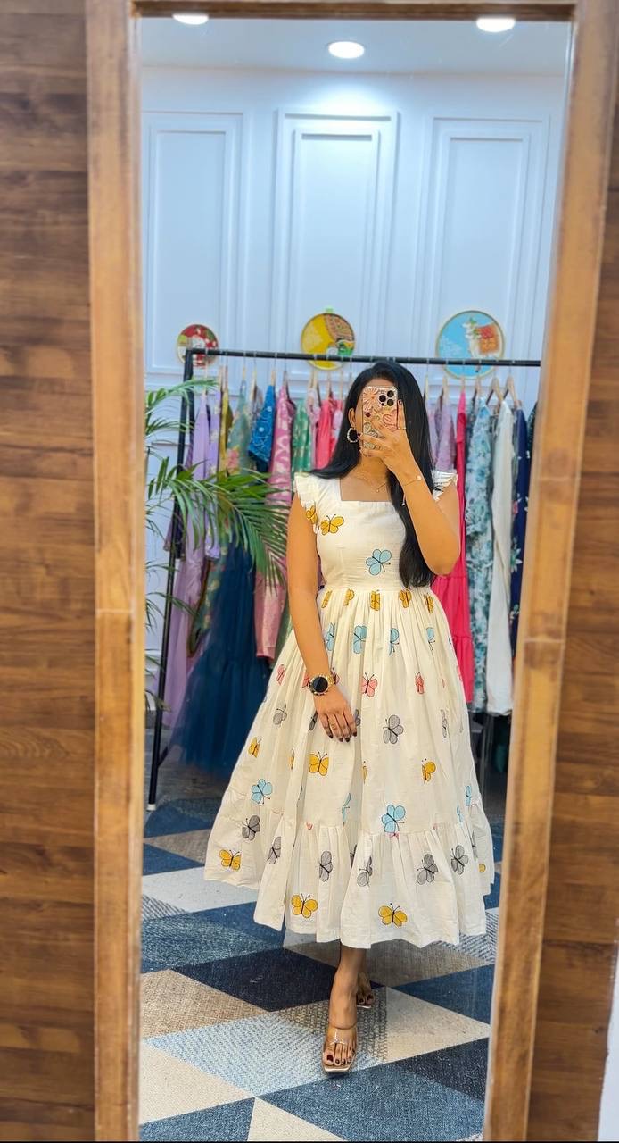 Poly cotton butterfly maxi dress