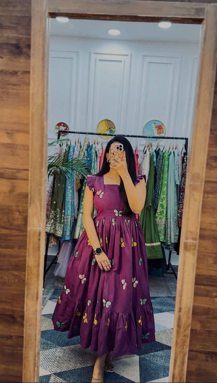 Poly cotton butterfly maxi dress