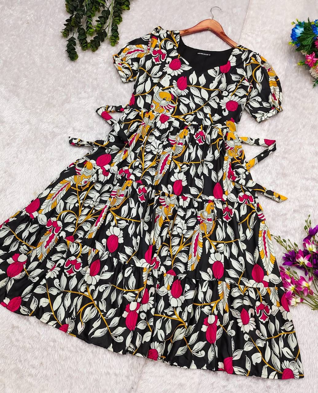 Soft Black Cotton Kurti peacock