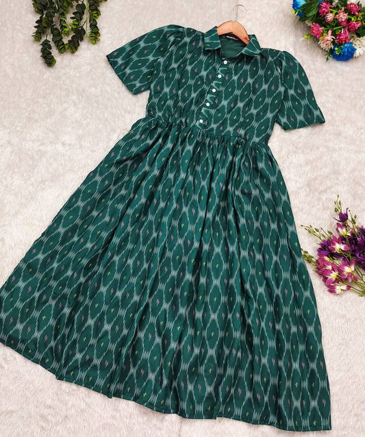 Soft ikkat green kurti