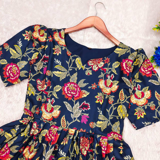 Flower blue Soft  Cotton Kurti