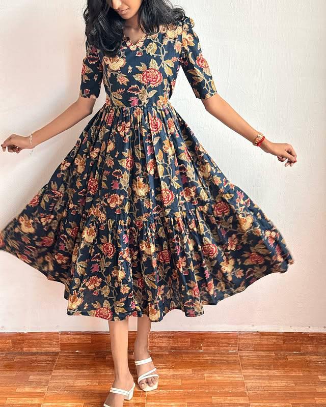 Flower blue Soft  Cotton Kurti