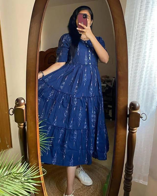 Soft ikkat blue kurti